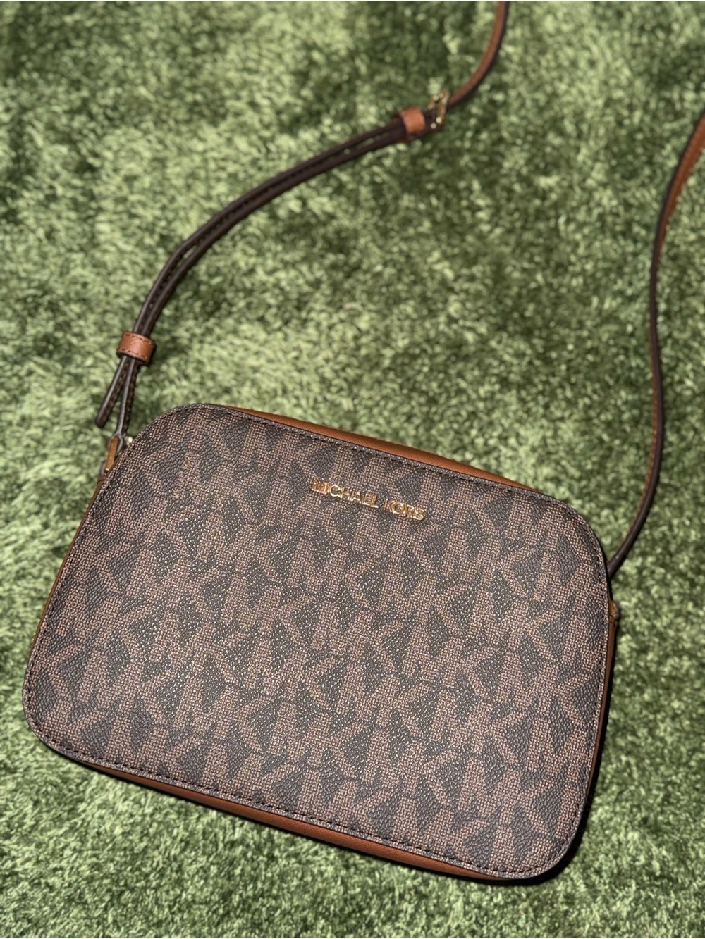 Michael Kors Brown MK Logo Crossbody Bag with Gold Hardware